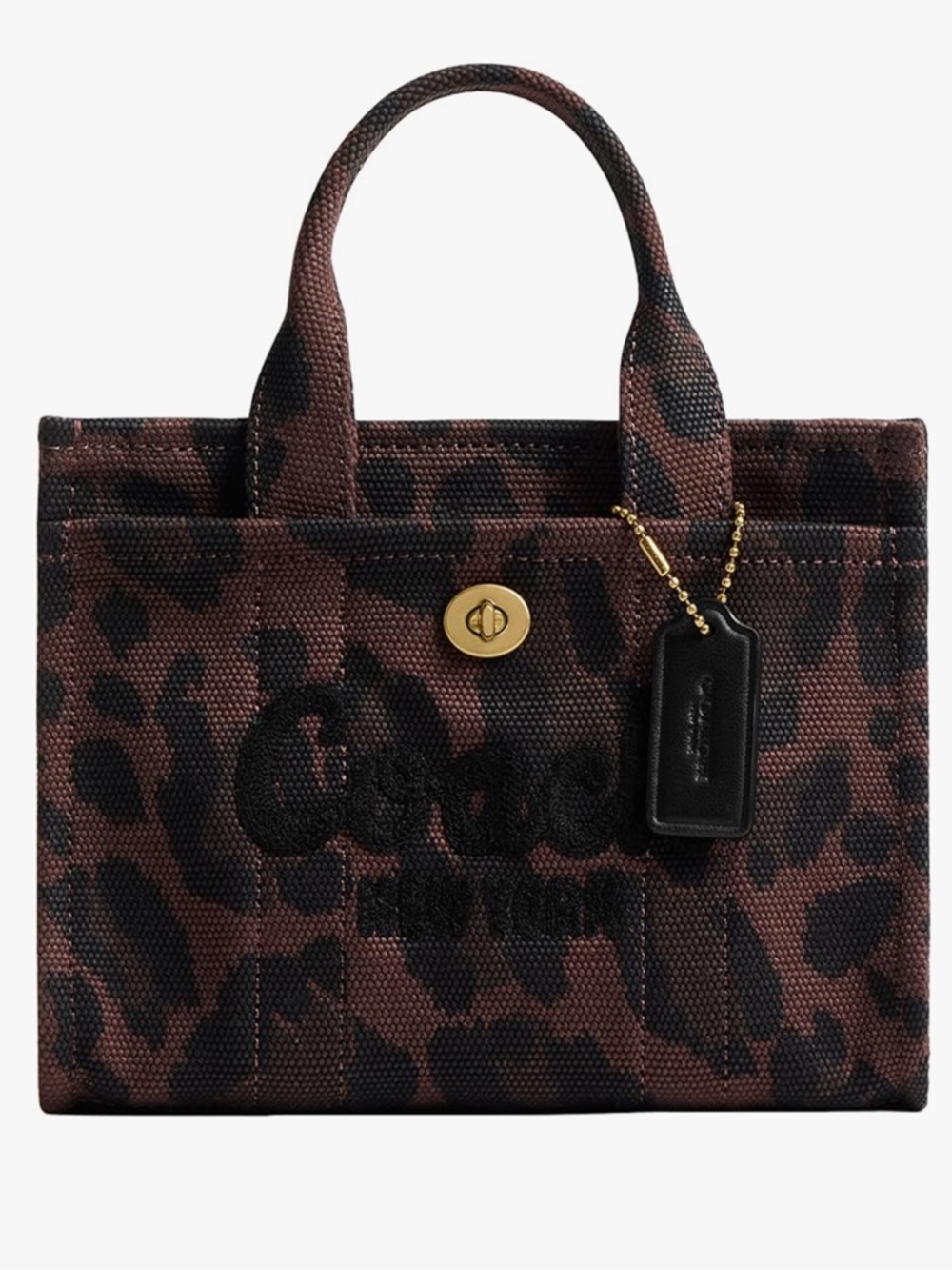 Coach Cargo Tote 20 in dark leopard print canvas with signature turnlock